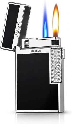 JIANCHEN Refillable Butane Lighter, Dual Flame with Soft Flame & Jet Torch, Side Slide Flint Wheel Ignition, Classic Vintage Metal Pocket Lighter with Gift Box (Fuel Not Included),Gold in Saudi Arabia