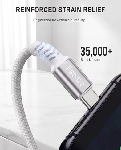 240W USB C to USB C Cable 6FT 2-Pack, Braided Type C Fast Charging Cord, Compatible with iPhone 16/15 Pro Max, MacBook Pro, Samsung S24/S25 in Kuwait