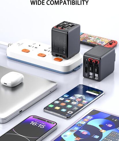 84W Retractable Wall Charger with Dual USB C Cables, 4-in-1 USB C Charger Block GaN PD 45W Fast Charging Station for iPhone 16/15, iPad, Samsung Galaxy, 4 Port Foldable Plug Adapter Block Travel in Kuwait