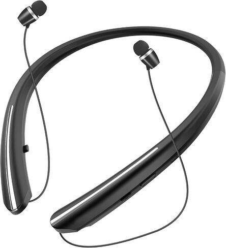 Bluetooth 5.0 Neckband Bluetooth Headphone, Sweat Resistant Noise Cancelling Stereo Headphones, and Retractable Ear Tips for Music, Conference, Videos (Black) in Kuwait