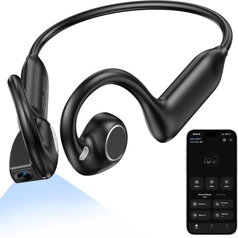 BEARTAIN E12 Bone Conduction Headphones with Camera, Hand-Free POV Camera Headphones, AI Functions, IP54 Waterproof, Bluetooth Open-Ear Wireless Sports Headset for Running Cycling with APP in Saudi Arabia