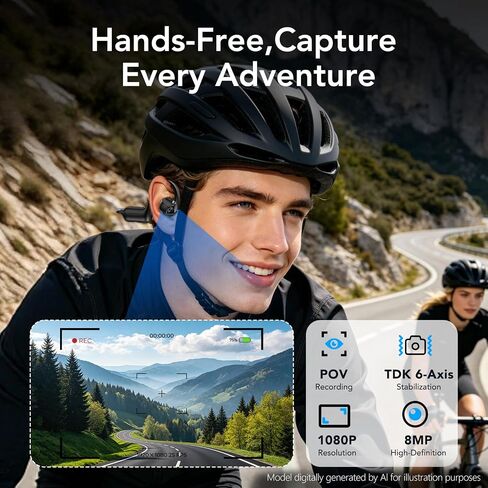BEARTAIN E12 Bone Conduction Headphones with Camera, Hand-Free POV Camera Headphones, AI Functions, IP54 Waterproof, Bluetooth Open-Ear Wireless Sports Headset for Running Cycling with APP in Saudi Arabia