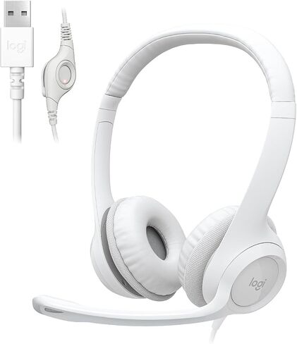 Logitech H390 Gaming Headphones, Wired Headphones with Mic, USB Headset with Microphone for PC, Noise Cancelling Microphone for Video Meetings, Music, Gaming - Off White Total Count 48, Pack of 4 in Kuwait
