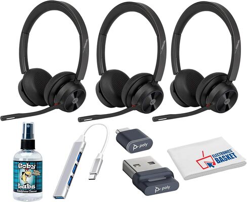 Poly Voyager 4320 UC Microsoft Teams Certified Bluetooth Wireless Headset with BT700 USB Adapter Noise Canceling Microphone for PC Mac Mobile (7Y211AA) + Headphone Cleaner + Hub + Cloth (7pc Bundle) in Kuwait