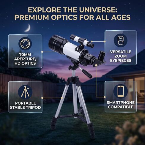 ASHATA 70mm Aperture Telescope for Kids Adults, 300mm Refractor with Tripod in Kuwait