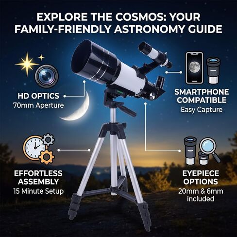 ASHATA 70mm Aperture Telescope for Kids Adults, 300mm Refractor with Tripod in Kuwait