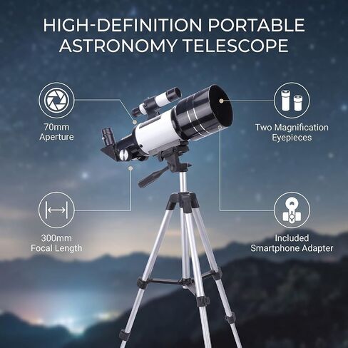ASHATA 70mm Aperture Telescope for Kids Adults, 300mm Refractor with Tripod in Kuwait