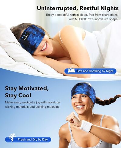 MUSICOZY Sleep Headphones Bluetooth 5.4 Headband, Sports Wireless Earphones Sweat Resistant Earbuds Sleeping Headphone with Ultra-Thin HD Stereo Speaker for Workout Running Cool Gadgets Unique Gifts in Kuwait