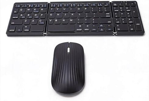 Dpofirs Wireless Keyboard and Mouse Set, Foldable Bluetooth Keyboard with Number Pad for Phone Tablet, Rechargeable Dual Device for Office Travel in Kuwait