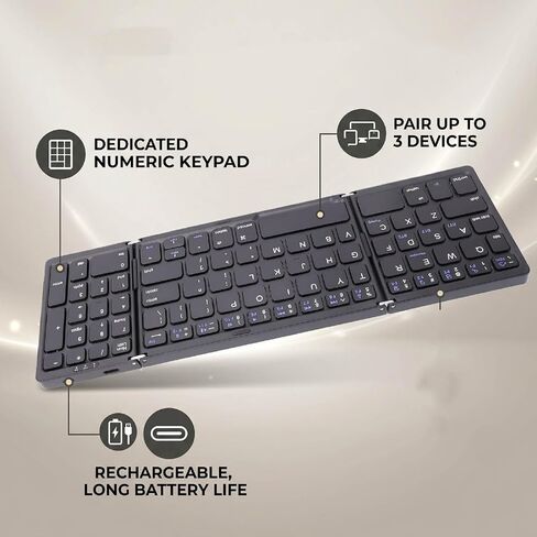 Dpofirs Wireless Keyboard and Mouse Set, Foldable Bluetooth Keyboard with Number Pad for Phone Tablet, Rechargeable Dual Device for Office Travel in Kuwait