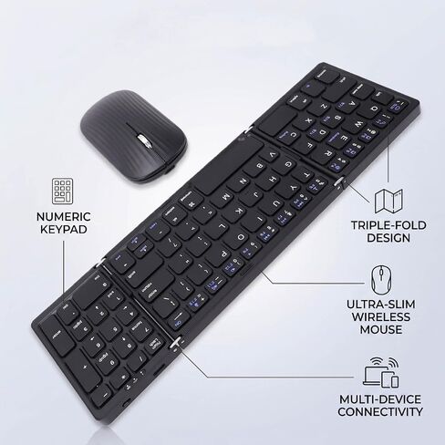 Dpofirs Wireless Keyboard and Mouse Set, Foldable Bluetooth Keyboard with Number Pad for Phone Tablet, Rechargeable Dual Device for Office Travel in Kuwait