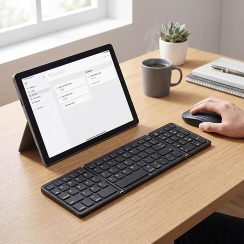 Dpofirs Wireless Keyboard and Mouse Set, Foldable Bluetooth Keyboard with Number Pad for Phone Tablet, Rechargeable Dual Device for Office Travel in Kuwait