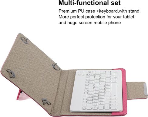 Fabater Bluetooth Keyboard for Tablet 10in, PU Leather Case with Stand, Wireless Keyboard for Android iOS, Ultra Slim Portable Bluetooth 3.0 for Huge Screen (10-inch + Leather case Rose red) in Kuwait