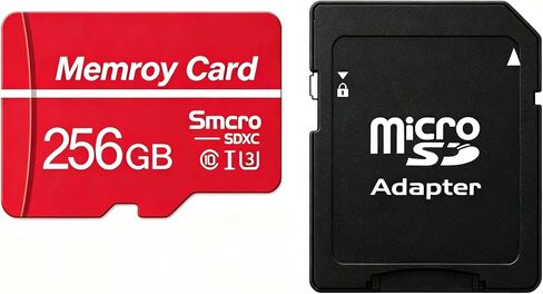 Micro Memory Card 256 GB with Adapter, C10/U3/UHS-I/A1 TransFlash Card, TF Card for Camera, Smartphone, Tablet, Drone(Red) in Kuwait