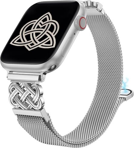 Stainless Steel Magnetic Loop Compatible with Apple Watch Band 41/40/38/49/46/45/44/42mm Women Mesh Celtic Knot Dressy Strap for iWatch Series 11/10/9/8/7/6/5/4/3/2/1/SE & Ultra(1/2/3) in Kuwait