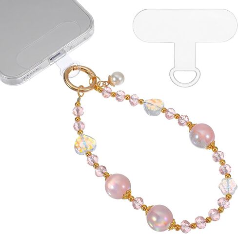 Sparkling Pink Crystal Phone Charm with Round Pearl Charms in Kuwait