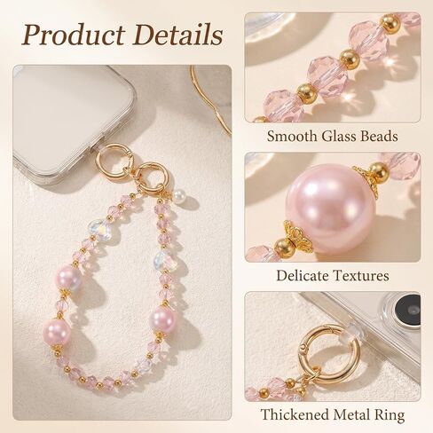 Sparkling Pink Crystal Phone Charm with Round Pearl Charms in Kuwait