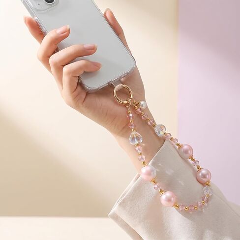 Sparkling Pink Crystal Phone Charm with Round Pearl Charms in Kuwait
