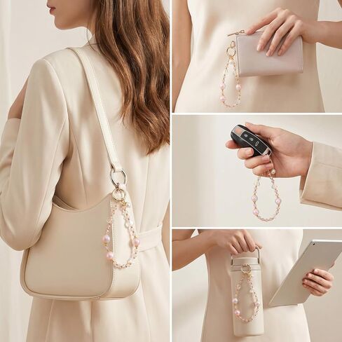 Sparkling Pink Crystal Phone Charm with Round Pearl Charms in Kuwait