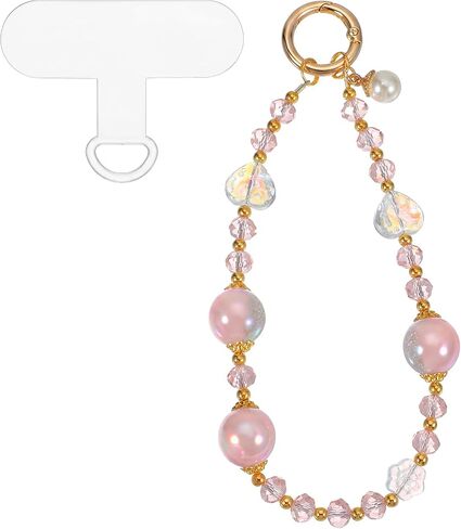 Sparkling Pink Crystal Phone Charm with Round Pearl Charms in Kuwait
