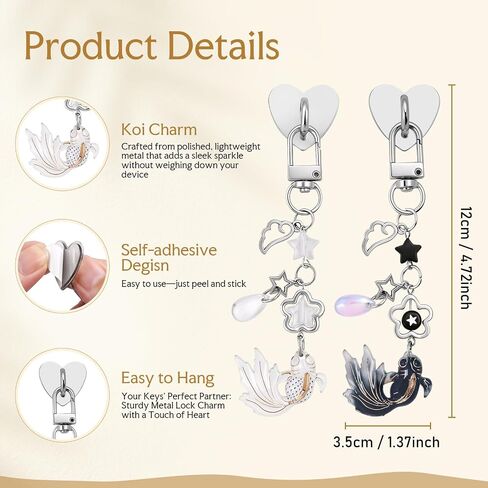 WEDDINGHELPER 2PCS Koi Fish Charm Chains, Y2K Black White Couple Koi Keychain, Cute Lucky Fish Bag Charm, E-reader Pendant Accessories for Kindle Phone Camera Bag Decor Gift in Saudi Arabia