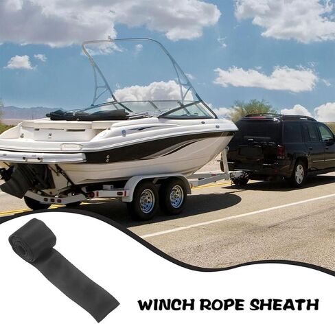 2pcs Winch Rope Protector Cover Black Polyester Sleeve Compact and Wear-resistant Winch Cable Line Cover for Outdoor Activities in Kuwait