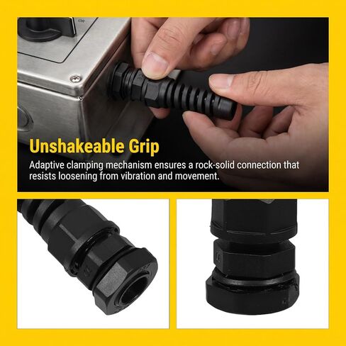 Waterproof Nylon Cable Gland and Built-in Anti-bend Guide Channel 20pcs with Self-adaptive Clamping Mechanism Black Cable Connector for 3-6.5mm Wire, for Outdoor and Industrial in Kuwait