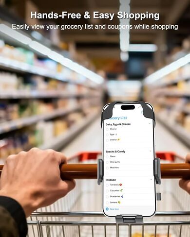 Shopping Cart Phone Holder, [Anti Shake Silicone Strap] Grocery Cart Phone Mount, 360° Rotation Carts Handlebar Cellphone Clamp for List, Coupon, Delivery App, Fits iPhone, Galaxy, 4-7" Phones in Kuwait