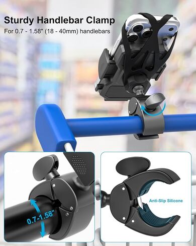 Shopping Cart Phone Holder, [Anti Shake Silicone Strap] Grocery Cart Phone Mount, 360° Rotation Carts Handlebar Cellphone Clamp for List, Coupon, Delivery App, Fits iPhone, Galaxy, 4-7" Phones in Kuwait