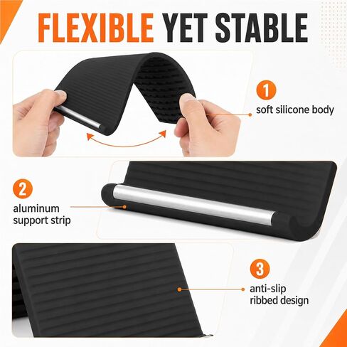 Flexible Silicone Phone Holder,Foldable Silicone Phone Holder,Flexible Phone Stand,Adjustable Foldable Holder for Phones Tablets Laptops, Portable Tablet Stand(Black) in Saudi Arabia