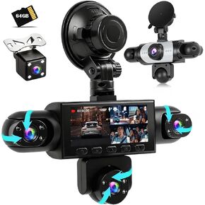 5 Channel Dash Cam Mirror, 360° Car Camera Front Rear Inside 1080P, HDR Night Vision, 24H Parking Mode, Loop Recording, Reverse Assist in Kuwait