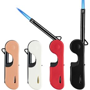 4 Pack Long Torch Lighters, (Fuel Not Included) Foldable Refillable Butane Lighters with Hook, Visible Fuel Window and Jet Flame for Candles, Grill, Fireplace, Camping in Saudi Arabia