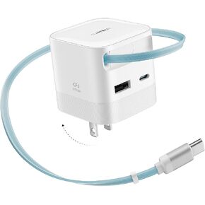 CUKTECH CP6 65W GaN USB C Charger with Built-in Retractable Cable (2.3ft), 2-Port Fast Charging Wall Power Adapter for iPhone 17/16/15, Galaxy S26/S25/S24, Pixel 10/9, MacBook Pro/Air, iPad, AirPods in Kuwait