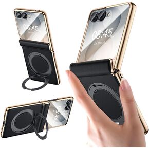 for Galaxy Z Flip 8 Case Luxury Leather with Screen Protector [Hinge Protection],Fit for Magsafe,Magnetic Kickstand & Ring Holder for Samsung Z Flip 8 Case Black in Kuwait