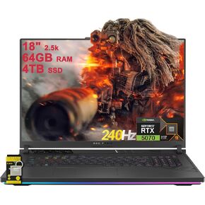ASUS ROG Strix G18 G814 Gaming Laptop 18" 2.5k (2560x1600) 240Hz (100% DCI-P3, 3ms) AMD 16-core Ryzen 9 9955HX (>i9-14900HX) 64GB DDR5 4TB SSD GeForce RTX 5070 RGB Backlit WiFi6E Win11 ICP Hub in Kuwait