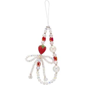 BEEFLYING Beaded Phone Wrist Strap Bow Red Phone Charm Strap Y2K Cute Beaded Wristlet with Strawberry for Case Backpack Keychains Cameras Wallets Car Key Decoration in Kuwait