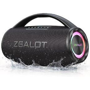 ZEALOT Portable Bluetooth Speaker for Beach 80W, Speaker Bluetooth Wireless, IP67 Waterproof Speaker for Outdoor/Home, Stereo Sound with Deep Bass, EQ, BT5.3, TF, USB, AUX, RGB Light.-Black in Kuwait