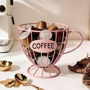 Coffee Pod Holder, Large Capacity K Cup Holder Coffee Capsule Storage Basket Tea Organizer for Countertop Kitchen Bar (Pink) in Kuwait