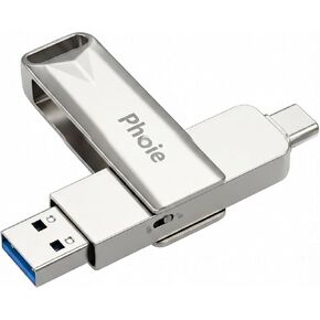 128GB Dual USB Flash Drive, USB 3.2 Gen 1 USB C & USB A Memory Stick with Physical Write Protect Switch, 360° Metal Swivel OTG Thumb Drive for iPhone 17/16/15, MacBook, Windows in Kuwait