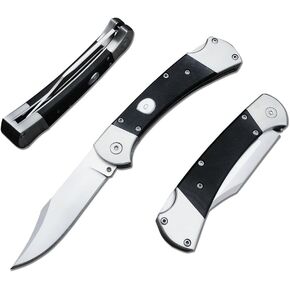 HUAAO Folding Knife 440C Stainless Steel Blade, Back lock G10 Handle with Leather Sheath, EDC Pocket Knives for Men (Black) in Saudi Arabia