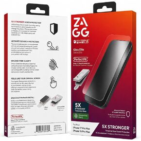 ZAGG InvisibleShield Glass Elite Screen Protector for iPhone 17/17 Pro / 16 Pro - 5X Stronger Impact and Shatter Protection, Maximum Scratch Resistance, Anti-Fingerprint Technology, Easy to Install in Kuwait
