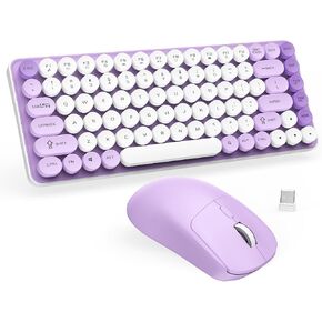 SOPPY Wireless Keyboard and Mouse Combo, Round Keycaps, 85 Keys Retro Typewriter Keyboard, Bluetooth/2.4GHz Modes, Compact & Ergonomic, Compatible with PC/Desktop/Laptop/Windows, US Layout, Purple in Kuwait