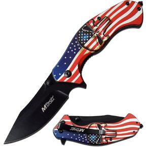 MTech USA MT-A1025A Spring Assist Folding Knife, Black Straight Edge Blade, American Flag Handle, 4.75-Inch Closed in Kuwait