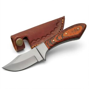 SZCO Full Tang Upsweep Skinner Knife 7.25 Inch - Camping Knife with Pakkawood Handle, Stainless Steel Blade & Sheath - Brown Pocket Knife for Hunting, Cutting & Outdoor uses - Knives for Men in Saudi Arabia