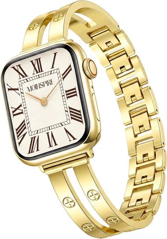 MOINSPIRE Gold Metal Bands for Women Compatible with Apple Watch 38/40/41/42/44/45/46/49mm, Sparkly Elegant Double Cross-Screw Jewelry Bracelet Strap for iWatch Series 11/10/9/8/7/6/5/4/3/2/1/SE in Kuwait