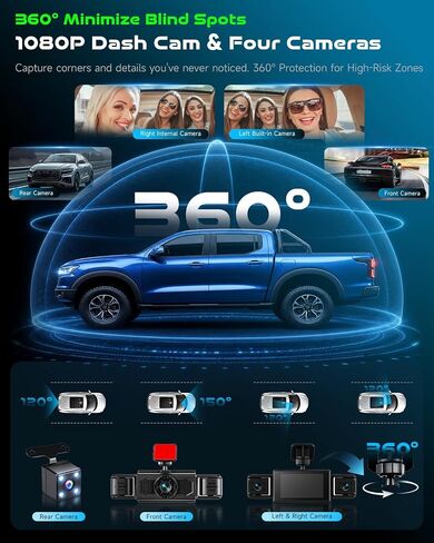 4 Channel Dash Cam Front and Rear Inside, 360° Dash Camera for Cars in Kuwait