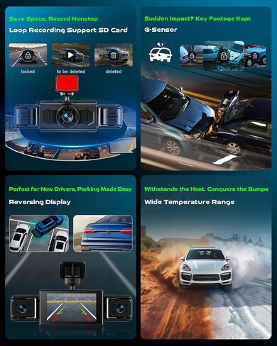 4 Channel Dash Cam Front and Rear Inside, 360° Dash Camera for Cars in Kuwait