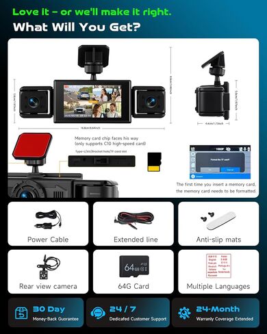 4 Channel Dash Cam Front and Rear Inside, 360° Dash Camera for Cars in Kuwait