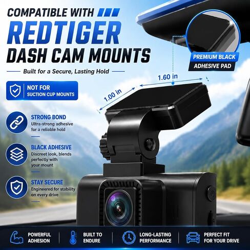 4-Pack Heavy-Duty Black High-Bond Adhesive Pads & 4 Premium Electrostatic Films, Compatible with REDTIGER Dash Cam Mounts, Heat-Resistant, Residue-Free, Secure Windshield Bond (1.61" × 1") in Kuwait