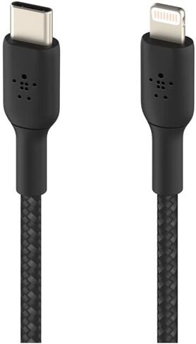 Belkin BoostCharge Nylon Braided USB C to Lightning Cable 6.6ft/2M - MFi Certified 18W Power Delivery iPhone Charger Cord - Apple Charger USB C Cable - Fast Charging for iPhone 14, iPhone 13 - White in Kuwait